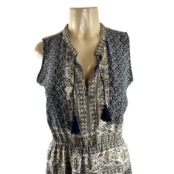 Sea New York Sabine Dress Size 4 Silk Blue Printed Midi Tassel Sleeveless Boho - Picture 3 of 12
